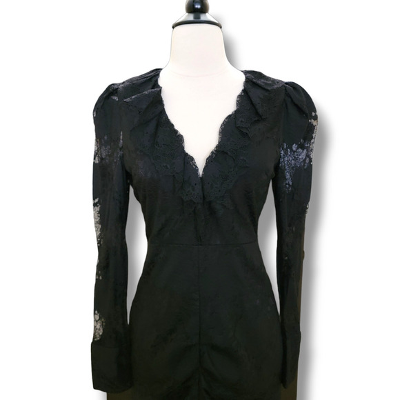 Alexis Lucasta Gown Black Lace Dress Long Sleeve XS Maxi Formal Wedding Sheer - Picture 6 of 14